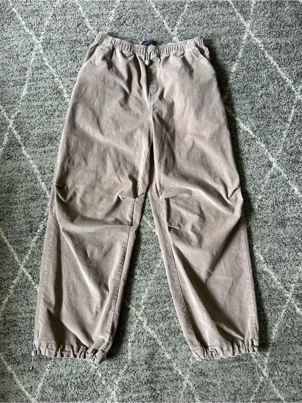 Aeropostale Women’s Corduroy Parachute Pants Drawstring Cinch Hem Baggy Wide Leg